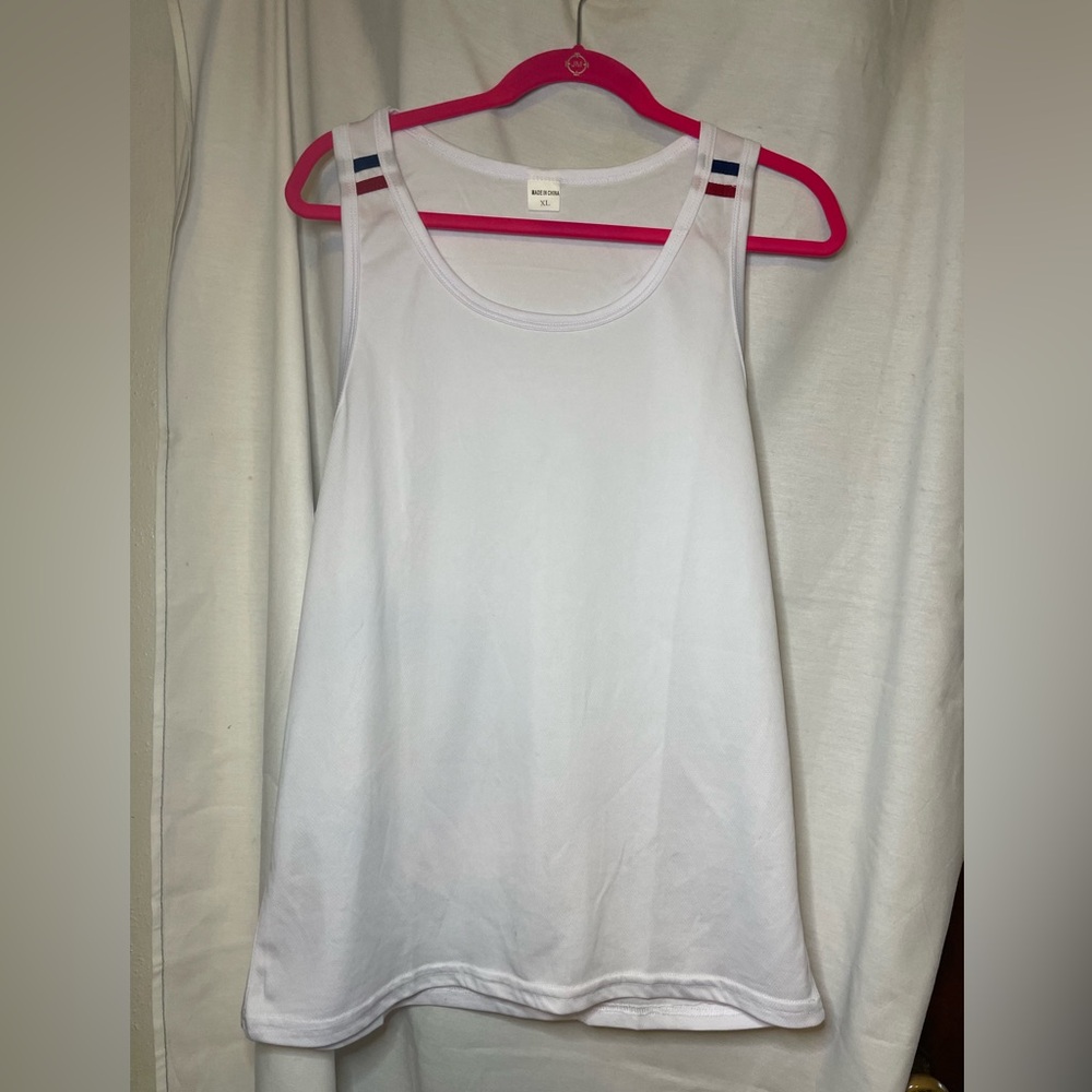 NWOT White Tank Top w/ Red and Blue Stripe Accent On Top Size XL